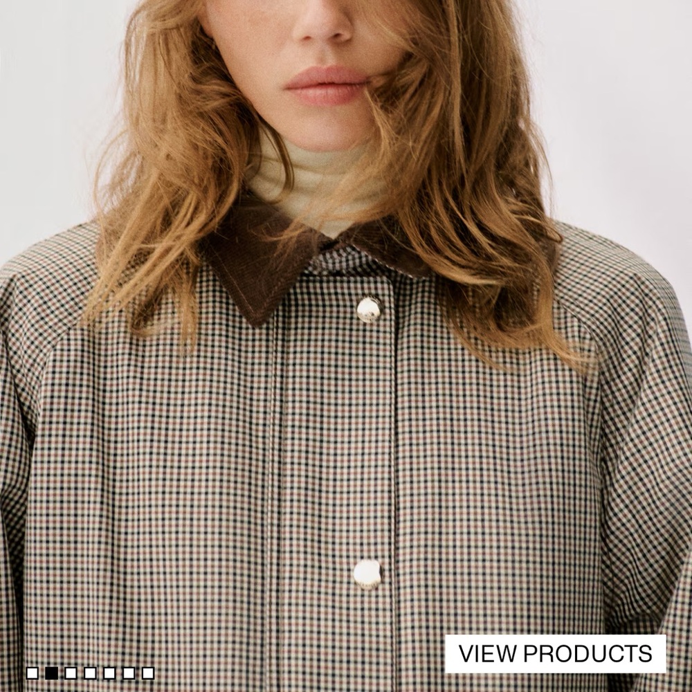 H&M Checkered/ Plain Jacket With Corduroy Collar Brown/ Navy print NWT - Picture 5 of 7